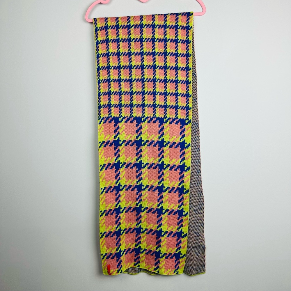 Vibrant Plaid Scarf in Pink, Yellow, and Blue